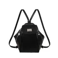 Versatile black PU leather backpack with multiple pockets and silver metal hardware - Black