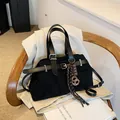 Retro black matte tote bag with leather handles and decorative chocolate charms - With Pendant / Black