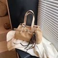 Beige matte faux suede tote bag with decorative straps and chocolate charm accessory - With Pendant / Khaki