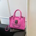 Bright pink large tote bag with gothic silver skull and metallic rivets decoration - Rose Red
