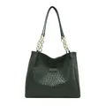 Dark green woven texture tote bag with gold chain strap and spacious commuter design - Green