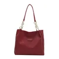 Large capacity red woven tote bag with gold chain strap and fashion logo detail - Red