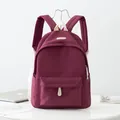 Minimalist waterproof oxford backpack in dark red with beige handles and large capacity - Red