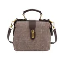 Retro quilted doctor bag with gold hardware and brown leather trim in a structured design - Khaki Without Pendant