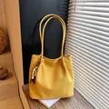Vintage yellow suede tote bag with bohemian beaded charms and slim shoulder straps - Single Bag / Yellow