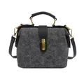 Doctor bag in grey canvas with black leather trim and gold hardware for women - Black Without Charm