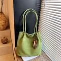 Grass green suede tote bag with beaded tassel detail for a retro minimalist look - Single Bag / Green