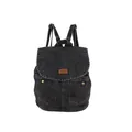 Dark grey washed denim backpack with front pockets and vintage gold metal buttons - Black