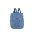 Light blue washed denim backpack with vintage front pockets and adjustable straps - Blue