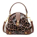 Moderne Handtasche mit Leopardenmuster, goldenem Drehverschluss und braunem Leder - Brauner Leopard / Braun