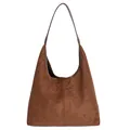 Brown matte suede tote bag with large capacity and sleek leather shoulder straps - Tan