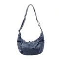 Vintage large capacity washed denim dumpling hobo bag with adjustable shoulder strap - Light Blue