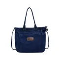 Dark blue denim tote bag with leather label and adjustable crossbody strap - Dark Blue