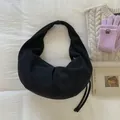 Bolso hobo retro de ante negro con forma de media luna minimalista para otoño e invierno - Negro