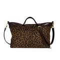 Urban leopard print tote bag with brown leather straps and adjustable shoulder belt - Leopard Print