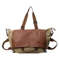Vintage-Tragetasche aus khaki Segeltuch und braunem Leder mit Griff und Schultergurt - Braun