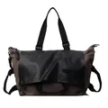 Große Retro-Tragetasche aus braunem Canvas und schwarzem Leder mit verstellbarem Gurt - Grau