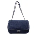 Dunkelblaue Jeans-Schultertasche mit Steppmuster und silberner Kette für Damen - Großpackung / Dunkelblau