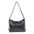 Minimalist black tote bag in matte faux leather with elegant gold hardware buckles - Black PU Leather