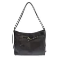 Retro dark coffee faux leather tote bag with decorative gold eyelet buckle straps - Coffee PU Leather