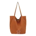 Ginger yellow large tote bag with cartoon dog print and plaid lining detail - Orange