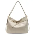 Minimalist beige suede tote bag with large capacity and elegant gold metal hardware - Milky White Leather