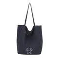 Minimalist black tote bag with white dog print and Here is a little dog lettering - Blue
