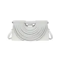 Chic white woven handbag with layered wave design and adjustable crossbody strap - White
