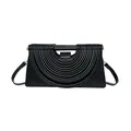 Sac à main élégant en cuir tressé noir avec texture en arc et bandoulière amovible - Noir