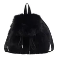 Sweet fluffy faux fur backpack for women in solid black with adjustable nylon straps - Black