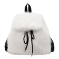 Chic white faux fur backpack with contrast black straps and drawstring detail - White