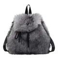 Chic grey faux fur backpack with black drawstring closure and soft plush texture - Dark Gray