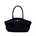 Large black matte suede tote bag with pleated design and elegant leather handles - Black