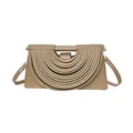 Khaki woven crossbody bag with artistic layered semi-circular concentric tubes - Khaki