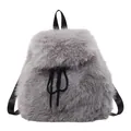 Cute grey fluffy plush backpack for women with soft faux fur texture and black straps - Light Gray