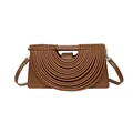 Fashionable dark brown woven crossbody bag with modern multi-ribbed arched texture - Brown