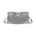 Metallic silver woven rectangular clutch bag with geometric pleated fold design - Silver