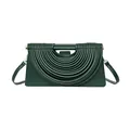 Fashionable dark green woven square handbag with multilayer concentric pleated design - Green