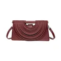 Fashionable woven crossbody clutch handbag for women in deep burgundy with top handle - Burgundy