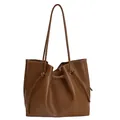Sac fourre-tout minimaliste marron caramel avec cordon de serrage et anses nouées - Marron