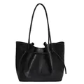 Sac fourre-tout noir minimaliste en similicuir avec cordon de serrage et fines poignées - Noir