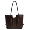 Grand sac cabas marron en cuir pour femme avec doubles anses et nœuds décoratifs - café