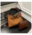 Juego de bolso tote marrón vintage con cierre de metal y estuche pequeño con cremallera a juego - Sin colgante / Marrón