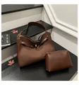 Bolso de hombro marrón retro grande en cuero mate con cierre metálico dorado elegante - Sin colgante / Marrón
