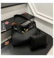 Conjunto de bolso vintage negro con detalles dorados y estuche de maquillaje a juego - Sin colgante / Negro