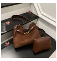 Bolso cubo de ante marrón chocolate con estuche pequeño con cremallera a juego - Sin colgante / Café Gamuza