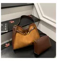 Bolso Kelly vintage marrón mate con adornos de cuero y cierre de giro dorado de moda - Sin colgante / Gamuza Marrón