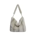 Elegante borsa tote in ecopelliccia beige con fibbie dorate e tracolla morbida invernale - Bianco avorio