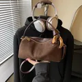 Vintage brown suede and leather crossbody bag with heavy metal buckle and gold hardware - Suede Coffee Without Pendant