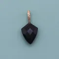 Faceted shield shape black onyx gemstone pendant with golden bead detail bail clasp - Black Agate